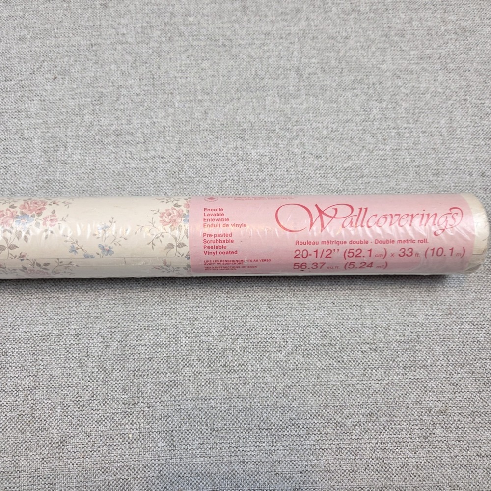 Vintage Collins & Aikman Vinyl Pastel Floral Pre-Pasted Wallcovering Cottagecore
